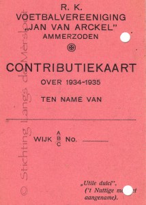 Contributiekaart R.K.V.V. Jan van Arckel © Regionaal Archief Rivierenland